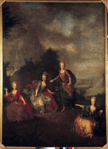 Representation of the Italian Opera il Parnasso Confuso”” av Christoph Willibald Gluck ger i samband med Joseph II:s äktenskap med Marie Josephine Antoinette de Baviere, på slottet Schönbrunn (Schönbrunn), den 24/01/1765 av archiduche av Johann Georg Weikert