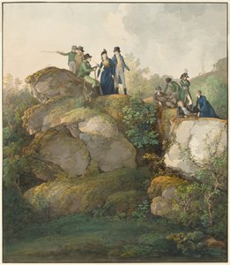En kunglig fest som beundrar solnedgången på toppen av Hesselbergberget av Johann Georg von Dillis