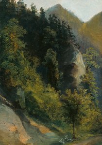 Skogklädd klippdal med getter av Johann Georg von Dillis