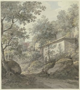 Hus under träd (Eremitage) av Johann Georg von Dillis