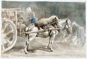 Kärrhäst som äter havre av Johann Georg von Dillis