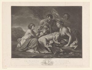 Jupiter gezoogd door de geit Amalthea The Nursing of Jupiter (titel på objekt) av Johann Gerard Huck