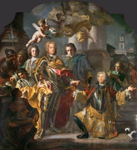 Kejsar Karl VI (1685-1740) och greve Michael Johann von Althann (1679-1722) (Althann ger till Karl inventeringen av målningarna i Stallburg i Wien) - Johann Gottfried Auerbach (1697-1753). Olja på duk