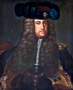 Romerske kejsaren Karl (Karl III av Habsburg) - Porträtt av Karl VI (1685-1740), den helige romerske kejsaren, av Auerbach, Johann Gottfried (1697-1753). olja på duk