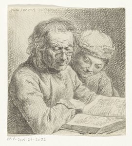 Man och pojke läser en bok av Johann Gottlieb Glume