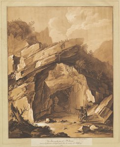 Utsikt över grottan vid Heilbrunn, nära Salzburg av Johann Gottlieb Prestel, after Schellinger
