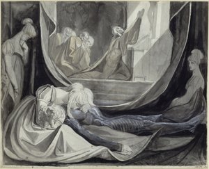 Kriemhild håller dödsvaka över Siegfried av Johann Heinrich Füssli