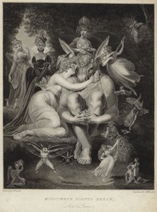 Titania kysser Botten i en midsommarnattsdröm av Johann Heinrich Füssli