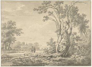 Södra landskap med slott, boskap och vandrare