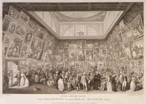 Interiörvy av Somerset House som visar en utställning av Royal Academy of Arts 1787 av Johann Heinrich Ramberg