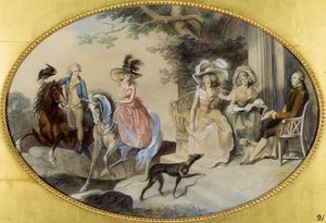 Lady St. Aubyn och hennes familj (penna och pensel, svart bläck, akvarell och gouache på papper)