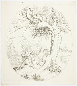 Oobserverad man som spionerar på liggande älskare av Johann Heinrich Ramberg