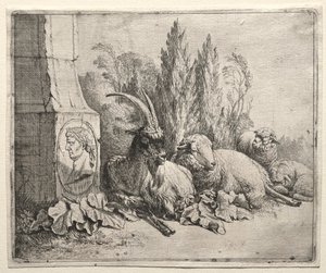 Byst på botten av en pyramid av Johann Heinrich Roos