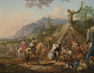 Militär befälhavare vid ett bergsläger med glada människor av Johann Heinrich Roos