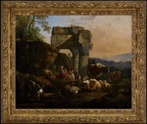 Romerskt landskap med boskap och herdar av Johann Heinrich Roos