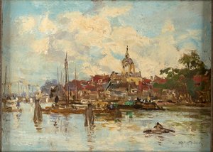Amsterdam (olja på pannå) av Johann Hendrik Mastenbroek