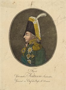 Porträtt av fältmarskalk prins Mikhail Kutuzov 1745-1813, ca. 1790.