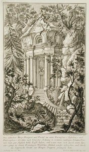 Tempel i en trädgård, graverad av Jacob Andreas Fridrich (1714-79) (gravyr) av Johann Jacob (after) Schubler