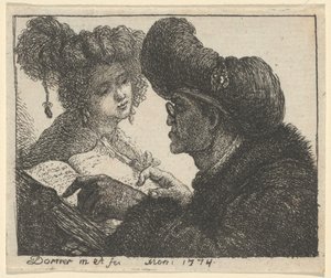 En man i turban läser för en ung kvinna av Johann Jakob Dorner the Elder