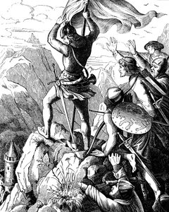 Otto I av Bayern förhindrar ett nederlag för kejsaren nära Verona Illustration från det tyska folkets historia av E. Duller, 1840