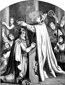 Kröningen av kejsar Karl den Store av påven Leo III Illustration från det tyska folkets historia av E. Duller, 1840