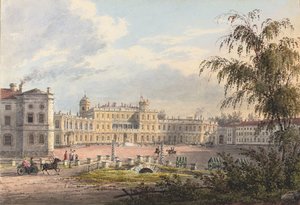 Kejsarpalatset, Gatchina (penna och akvarell förhöjda med vitt och gummi arabicum på papper) av Johann Jakob Meier