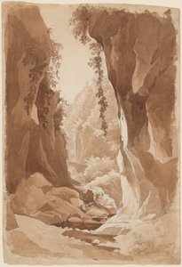Klippor som hänger över en flodravin nära Sorrento (recto) av Johann Joachim Faber