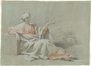 Ung kvinna med en skål, sittande utomhus av Johann Justin Preissler