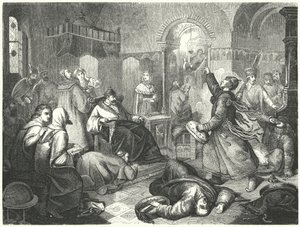 En finsk trollkarl som förutsäger Ivan den förskräckliges nära förestående död (gravyr) av Johann Karl Baehr
