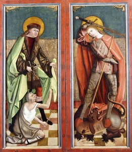 Sankt Martin och tiggaren; och Saint George and the Dragon - vingarna på en altartavla,