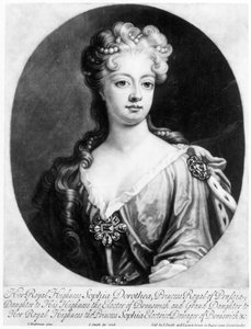 Sophia Dorothea, drottning av Preussen, graverad av John Smith, 1706 av Johann Leonhard Hirschmann