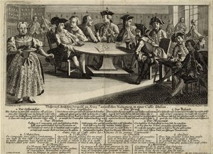 Samtal mellan 7 nationer inblandade i kriget på ett kafé, 1757 av Johann Lorenz Rugendas the Elder