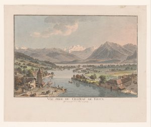 Utsikt över sjön Thun från Thun Slott Vue prize du chateau de Thoun (titel på objekt)