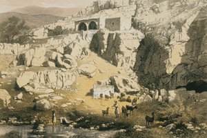 Utsikt över Baniyas. Etsning av Bernatz et alii - Steinkopk J.F. Editore av Johann Martin Bernatz