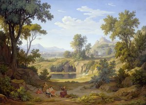 Italienskt landskap med en pilgrim och rustik, 1829
