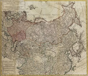 Karta över Ryssland Från: Hela imperiet av Ryssland och Tartary både större och asiatiska och mindre och av Johann Matthias Hase
