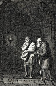 Kejsar Karl IV (1346-1378) samlas vid Widukind av Sachsens (eller Wittekind av Sachsens) grav i Enger Tyskland 1377 (Karl IV, tysk-romersk kejsare vid Widukinds grav (Widuking eller Wittekind) i Enger, Tyskland) Gravyr av Johann Michael Me