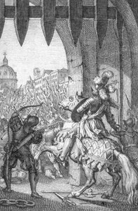 The Entered to Rome av Henrik VII av Luxemburg (1275-1313) 1312 (Henry VII, helige romerske kejsare när han gick in i Rom för att krönas till kejsare 1312) Gravyr av Johann Michael Mettenleiter (1765-1853) 1800 privat samling