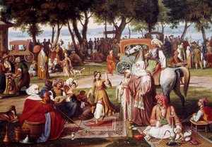 Sötvatten Asien i Konstantinopel - Sweet living: grupp män och kvinnor som röker, dansar - Målning av Johann Wittmer (1802-1880) 1837 Detalj - München, Neue Pinakothek av Johann Michael Wittmer