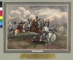 Frederic Dittmayer räddar den 17 februari 1814 vid Villeneuve överste sergeant baron av Trach ur fångenskapen franska kyrassiärer av Johann Nepomuk Hoechle