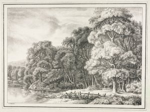 Skogslandskap med sjö, 1811-1816. av Johann Nepomuk Strixner
