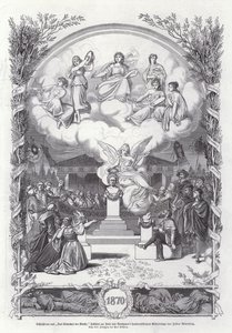 Slutscen från The Awakening of the Arts, firande av hundraårsminnet av Beethovens födelsedag, av Julius Rodenberg (gravyr) av Johann Paul Adolf Kiessling