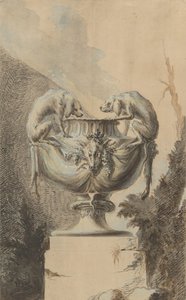 Design för en trädgårdsvas med jakttema, ca. 1740. av Johann Paul Egell