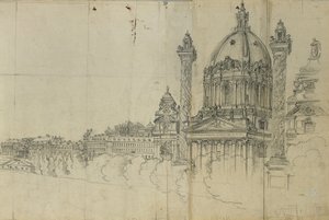 Utsikt över de södra förorterna till Wien och Karlskirche av Johann Peter Krafft