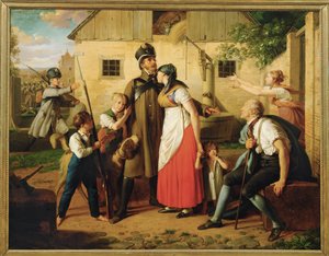 Die Heimkehr des Landwehrmannes - Milismannens återkomst ... (målning på duk) av Johann Peter Krafft