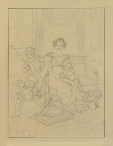 Konturteckning av en mamma med fyra barn av Johann Peter Krafft