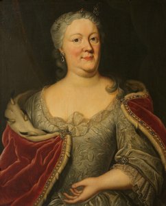 Porträtt av Maria Louisa van Hessen-Kassel, kallad Maaike-Meu. Änka efter stadhållaren i Friesland John Willem Friso, prins av Orange-Nassau av Johann Philipp Behr