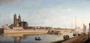 Magdeburg på stranden av floden Elbe - Utsikt från öst till väst; Magdeburg vid Elbe; Utsikt från öst till väst, 1853