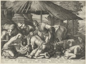 Tillbedjan av herdarna med sovande herdepojke av Johann Sadeler (I)