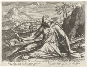 Jorden personifierad av gudinnan Cybele Terra (titel på objekt) De fyra elementen som mytologiska figurer (serietitel) av Johann Sadeler (I)